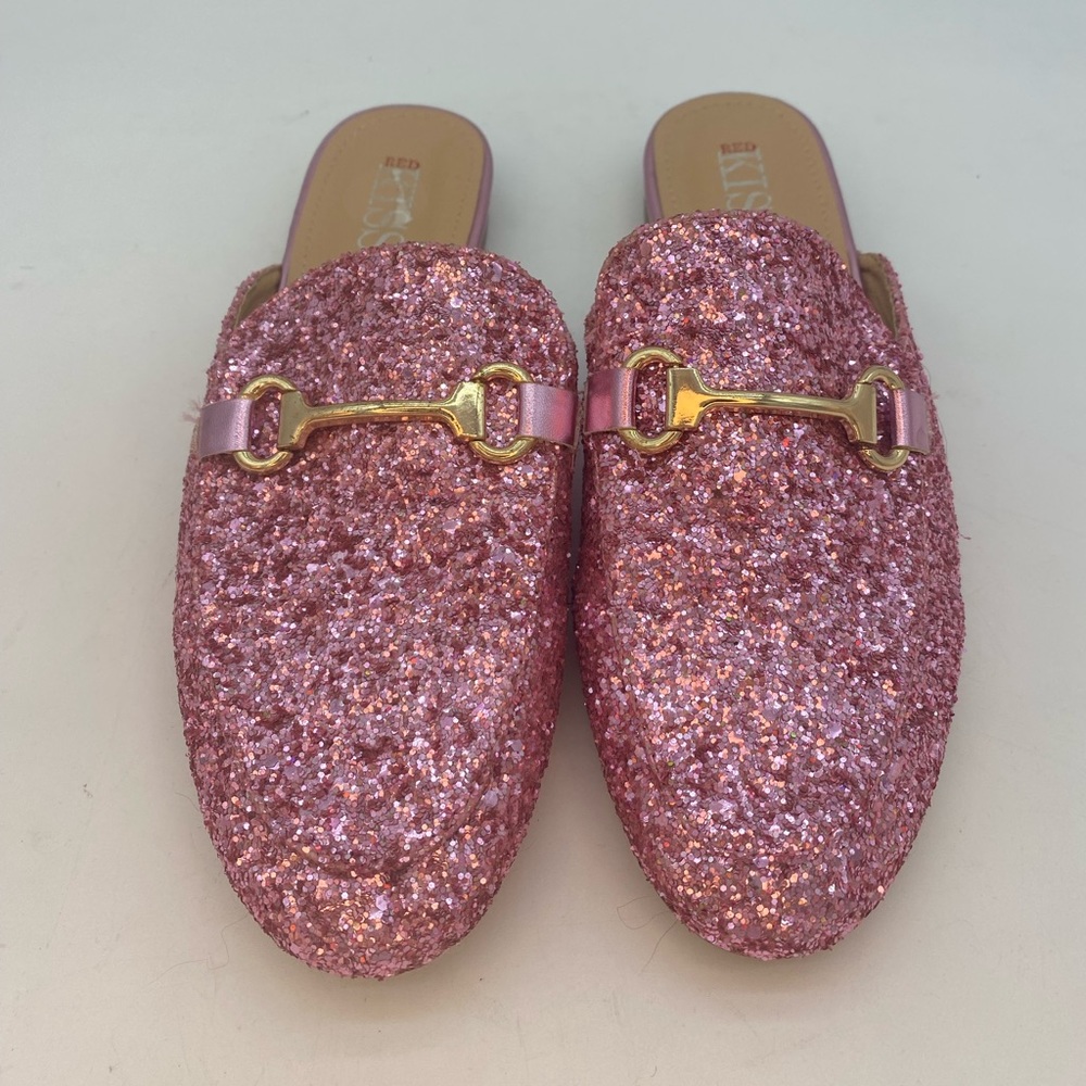 Pink Glitter Leather Slips